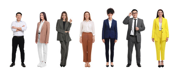Collage with photos of different businesspeople on white background