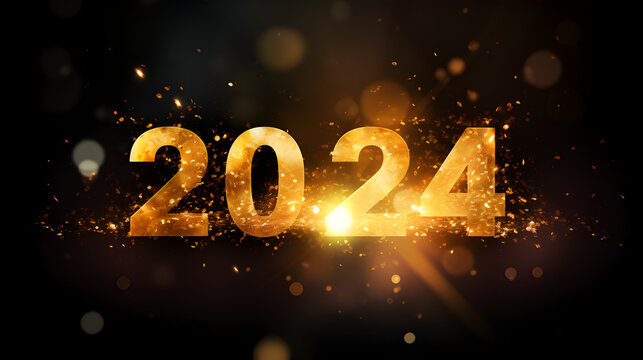 New year Background. 2024 New Year on Black Background with Golden Element. Holiday Winter Greeting Banner.