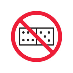 Forbidden gambling vector icon. Warning, caution, attention, restriction, label, ban, danger. No dice flat sign design pictogram symbol. No casino gamble icon