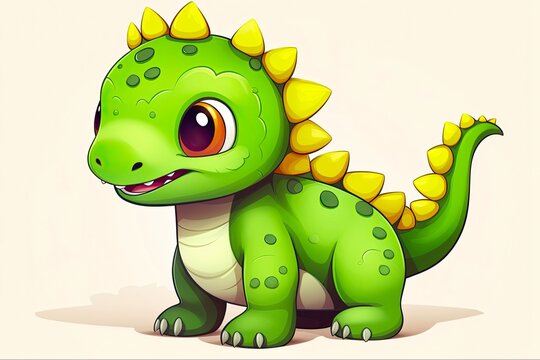 Cute Little Stegosaurus Cartoon Illustration - Dinosaur Character Art and Clip Art Drawing Isolated on White Background: Generative AI