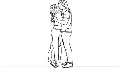 continuous single line drawing of couple hugging and kissing, line art vector illustration