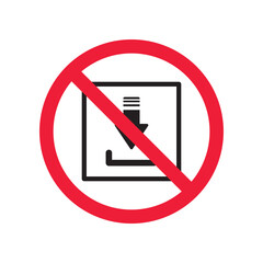 Forbidden download vector icon. Warning, caution, attention, restriction, label, ban, danger. No upload flat sign design pictogram symbol. No download arrow icon