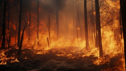 Forest fire, vast expanses of pine trees are consumed during the dry period. Wildfire rages through the woods. Illustrating the notion of global catastrophes on our planet.




Generative AI