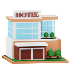 3d render hotel illustration with transparent background