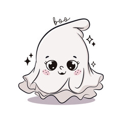 Cute halloween baby ghost. Cute cartoon character. Vector illustration.