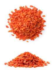 Set of two heaps of dried carrots on a white background. Top view