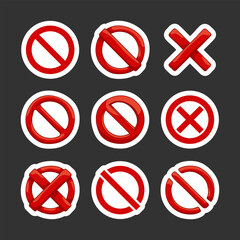 Fototapeta premium Stop sign in red. Sticker Bookmark. Symbol of prohibition to do anything. Vector drawing. Collection of design elements.