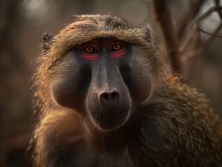 Baboon monkey portrait created with Generative AI technology