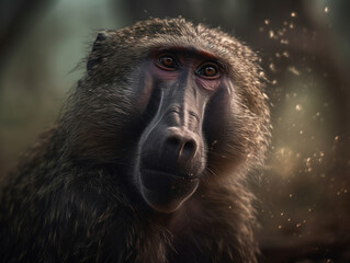 Baboon monkey portrait created with Generative AI technology