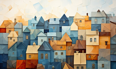 Texture background, cityscape of colored houses with roofs.