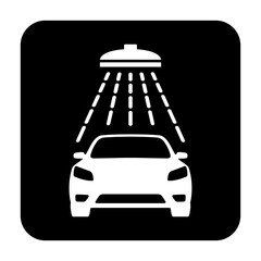 Znak myjni samochodowej. Wektor. Biała ikona w czarnym kwadracie. Odosobniony. © robert6666