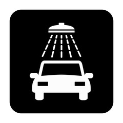 Znak myjni samochodowej. Wektor. Biała ikona w czarnym kwadracie. Odosobniony. © robert6666