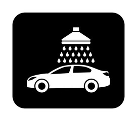 Znak myjni samochodowej. Wektor. Biała ikona w czarnym kwadracie. Odosobniony. © robert6666