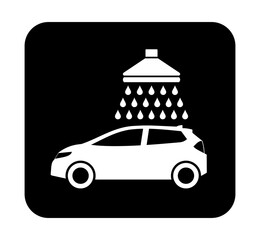 Znak myjni samochodowej. Wektor. Biała ikona w czarnym kwadracie. Odosobniony. © robert6666