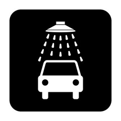 Znak myjni samochodowej. Wektor. Biała ikona w czarnym kwadracie. Odosobniony. © robert6666