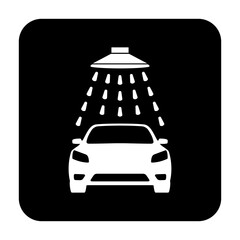 Znak myjni samochodowej. Wektor. Biała ikona w czarnym kwadracie. Odosobniony. © robert6666