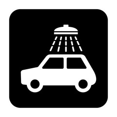 Znak myjni samochodowej. Wektor. Biała ikona w czarnym kwadracie. Odosobniony. © robert6666