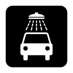 Znak myjni samochodowej. Wektor. Biała ikona w czarnym kwadracie. Odosobniony. © robert6666