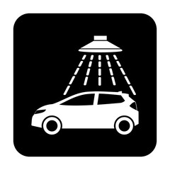 Znak myjni samochodowej. Wektor. Biała ikona w czarnym kwadracie. Odosobniony. © robert6666