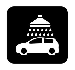 Znak myjni samochodowej. Wektor. Biała ikona w czarnym kwadracie. Odosobniony. © robert6666