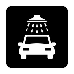 Znak myjni samochodowej. Wektor. Biała ikona w czarnym kwadracie. Odosobniony. © robert6666