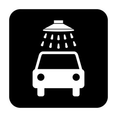 Znak myjni samochodowej. Wektor. Biała ikona w czarnym kwadracie. Odosobniony. © robert6666