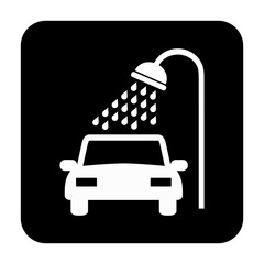 Znak myjni samochodowej. Wektor. Biała ikona w czarnym kwadracie. Odosobniony. © robert6666