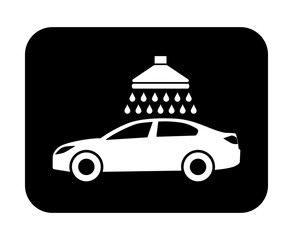 Znak myjni samochodowej. Wektor. Biała ikona w czarnym kwadracie. Odosobniony. © robert6666