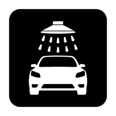 Znak myjni samochodowej. Wektor. Biała ikona w czarnym kwadracie. Odosobniony. © robert6666