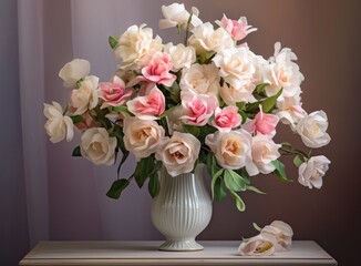 Bridal bouquet of roses for the wedding. Groom's boutonniere. Wedding accessories from natural flowers. Wedding day.