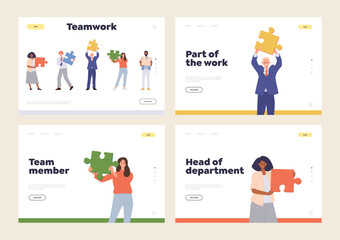 Isolated set of landing page with happy business people motivation and safety smart teamwork