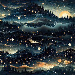Butiful vintage night sky with stars elements style AI Generative