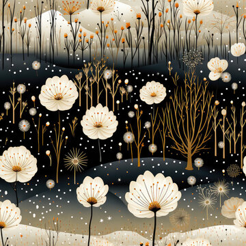 Butiful vintage night snow minimalism seamless AI Generative
