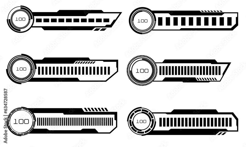 Poster set of hud modern loading progress bars user interface elements design technology cyber black on whi