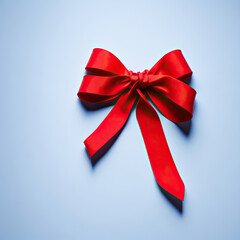 Red bow and ribbon on white background, top view Generative AI 
