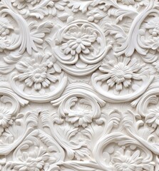 Patterns on the ceiling gypsum sheets of white flowers, plaster background - floral pattern, seamless pattern. SEAMLESS PATTERN. SEAMLESS WALLPAPER.