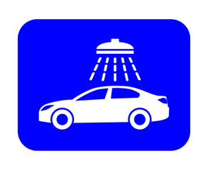 Znak myjni samochodowej. Wektor. Biała ikona na niebieskim kwadracie. Odosobniony. © robert6666