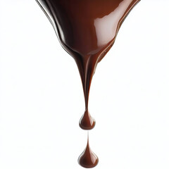 Pouring chocolate dripping isolated on transparent or white background, png Generative AI 
