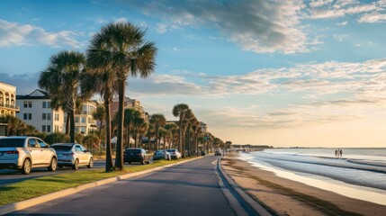 Obraz premium Empty asphalt road beside the sea background, highway beside the sea, outdoors horizontal image, Generative AI illustration