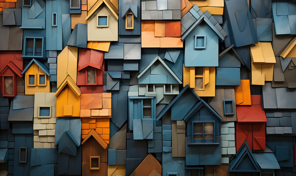 Texture background, cityscape of colored houses with roofs.