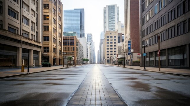 Classical architecture and urban roads, empty road in the city