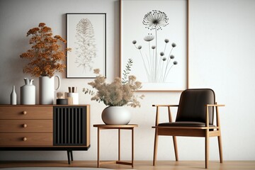 Scandinavian style interior in living room at home. Illustration generative AI