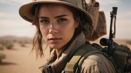 A woman in military uniform holding a rifle