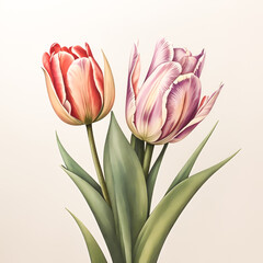 Fototapeta premium Watercolor tulips. Spring illustration isolated on white background.