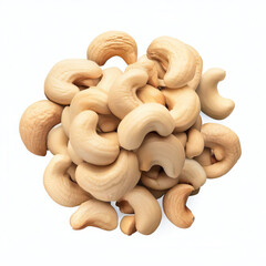 Cashew nuts heap isolated on transparent or white background top view png Generative AI
