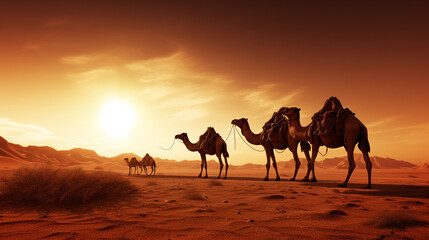 Fototapeta na wymiar Camel Caravan. Generative Ai. 