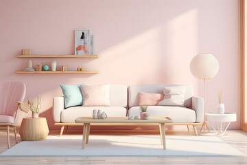 pastel colored living room mockup