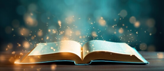 Magic book on blue background