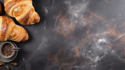 Breakfast with croissant on stone background