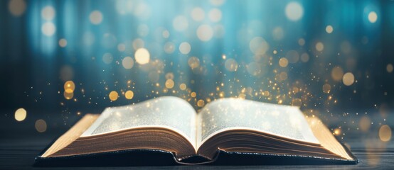 Magic book on blue background